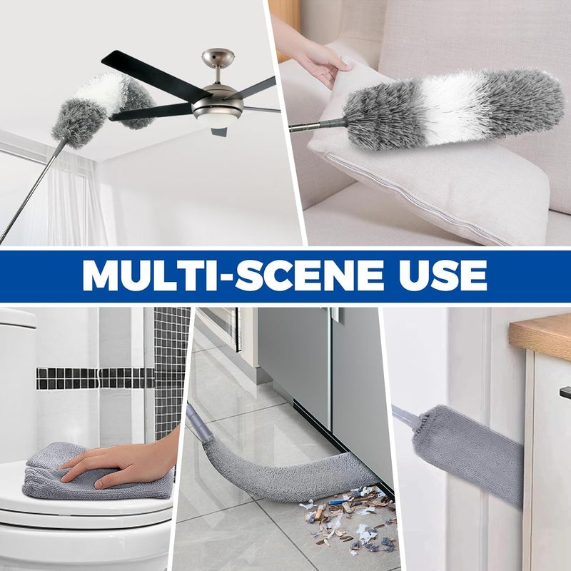 AURUZA 4 Pcs Dusters for Cleaning, 2 in 1 Microfiber Dusters and Retractable Gap Dust Cleaner with 1 Microfiber Dusting Cloths Long Handle 30-100 Inches Extension Pole for Ceiling Fan Cleaning Supplies - Image 5